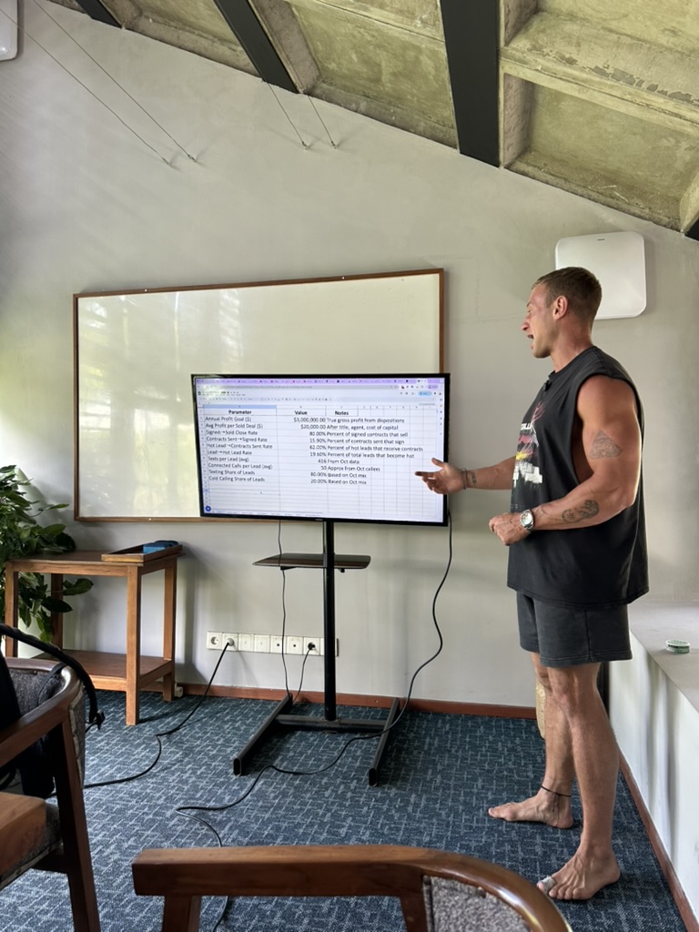 Drew Haney teaching the deal economics at Bali Land Mastermind